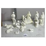 NATIVITY FIGURINE SET, WHITE PORCELAIN FINISH,
