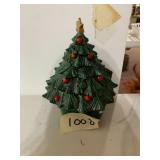 CERAMIC CHRISTMAS TREE MUSIC BOX, GREEN GLAZE,
