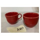 FIESTA CERAMIC CUPS, SCARLET RED GLAZE, EMBOSSED