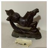 CARVED STONE HORSE FIGURINE, LEAPING POSE,
