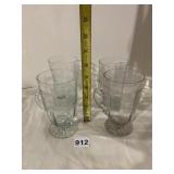 ETCHED GLASS MUGS, FOOTED BASE, FLORAL PATTERN,