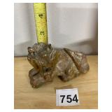CARVED STONE TIGER FIGURINE, BROWN AND TAN