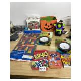 ASSORTED PARTY GAMES AND DECOR, INCLUDES UNO,