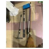 ASSORTED CLEANING TOOLS, INCLUDES CORN BROOM,