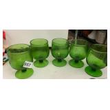 GREEN BUBBLE GLASS GOBLETS, PEDESTAL BASE, ROUND