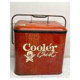 METAL COOLER CHEST, RED FINISH, GRAPHIC LOGO,