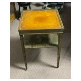 WOOD SIDE TABLE, LEATHER TOP, GILT EMBOSSED