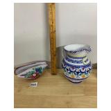 ITALIAN MAIOLICA CERAMIC PITCHER, VINO LABEL,