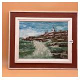 OIL ON CANVAS, COASTAL LIGHTHOUSE SCENE, IMPASTO