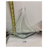 ART GLASS SAILBOAT SCULPTURE, CLEAR GLASS,