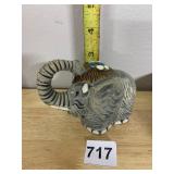 CERAMIC ELEPHANT FIGURINE, TRUNK RAISED, TEXTURED