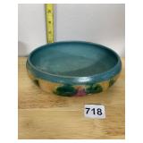 STUDIO POTTERY BOWL, TURQUOISE INTERIOR, TAN