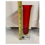 MODERNIST ART GLASS VASE, SQUARE PROFILE, RED