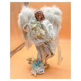 ANGEL FIGURINE, FEATHER WINGS, FABRIC DRESS,