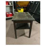 WOODEN SIDE TABLE, DARK STAIN, LOWER SHELF,