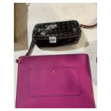 TRAVANTI LEATHER CLUTCH, PINK, GOLD TONE LOGO,