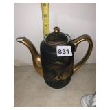 HANDPAINTED GENUINE 22K GOLD TEAPOT, BLACK MATTE