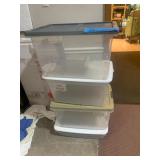 ASSORTED PLASTIC STORAGE BINS, INCLUDES LIDS,