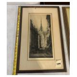 ETCHING, ARCHITECTURAL SCENE, NOTRE DAME