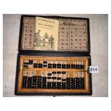 CHINESE ABACUS, WOODEN FRAME, BLACK BEADS,