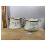 LENOX WINDSONG CREAMER AND COVERED SUGAR BOWL,