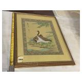 ORIENTAL PAINTING, DUAL GEESE, FLORAL BORDER,