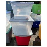 ASSORTED STORAGE TOTES, INCLUDES CLEAR PLASTIC