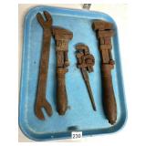 ASSORTED WRENCHES, INCLUDES PIPE WRENCHES,