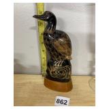CARVED HORN BIRD SCULPTURE, MOUNTED ON WOOD BASE,