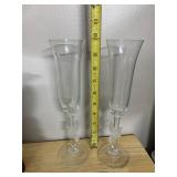 CRYSTAL CHAMPAGNE FLUTES, FROSTED GLASS DOVE