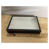 BLACK DISPLAY CASE, GLASS TOP, RECTANGULAR,