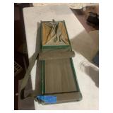 CANVAS AND WOOD FOLDING SEAT, GREEN PAINTED