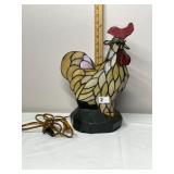 STAINED GLASS ROOSTER TABLE LAMP, MULTICOLORED