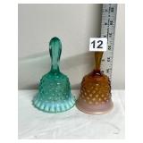 HOBNAIL GLASS BELLS, RUFFLED EDGES, ONE TURQUOISE