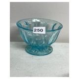 LIGHT BLUE PRESSED GLASS BOWL, FOOTED BASE,