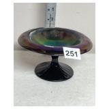 IRIDESCENT CARNIVAL GLASS COMPOTE, BLACK GLASS