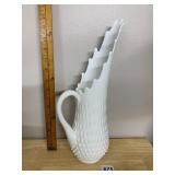 MILK GLASS PITCHER, HOBNAIL PATTERN, FLUTED RIM,