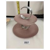TWO-TIERED SERVING STAND, PINK TEXTURED FINISH,