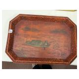 LACQUERED WOOD TRAY, HAND-PAINTED LANDSCAPE