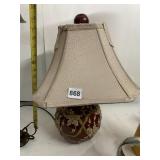 TABLE LAMP, RED GLAZED CERAMIC BASE W/ RAISED