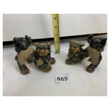 CERAMIC FOO DOG FIGURINES, BROWN AND BLACK GLAZE,