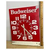 BUDWEISER WALL CLOCK, METAL CONSTRUCTION, RED