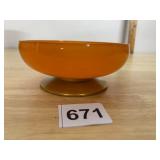 ORANGE ART GLASS BOWL, PEDESTAL BASE, SMOOTH
