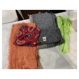 ASSORTED SCARVES, INCLUDES NEON GREEN, GREY KNIT,