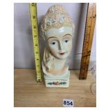 CERAMIC LADY HEAD WALL POCKET, FLORAL HAIR