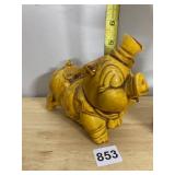 CERAMIC PIG FIGURINE, TOP HAT, YELLOW GLAZE,