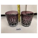 CRYSTAL TUMBLERS, AMETHYST GLASS, DIAMOND CUT