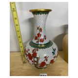 CLOISONNE VASE, WHITE GROUND, FLORAL AND BIRD