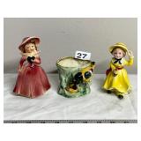 CERAMIC FIGURINES INCLUDES TWO GIRL FIGURINES,