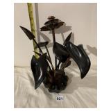 HAND-CARVED WOODEN FLORAL SCULPTURE, DARK STAINED